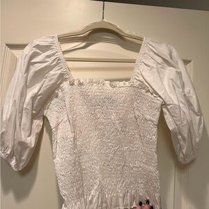 White Smocked Puff Sleeve Top